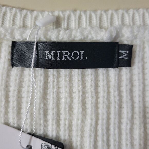 Mirol Women's Ivory Openwork V-Neck Long Sleeve Sweater - Picture 6 of 16